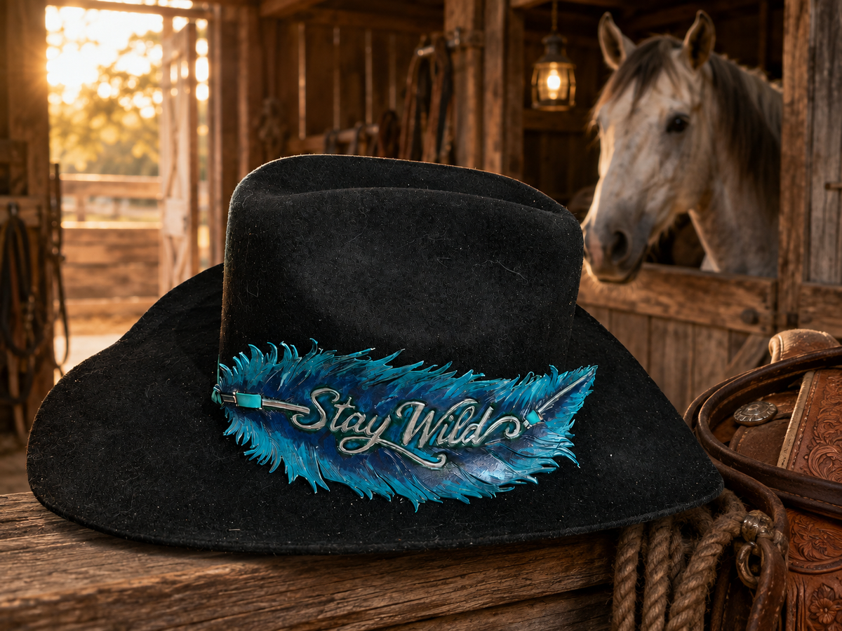 Cowboy Hat Leather Feather - Stay Wild Hoofprint & Hide