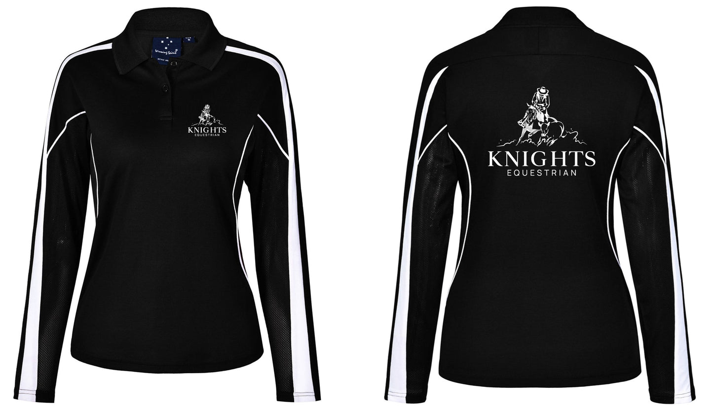 Knights Equestrian Polo Shirt - Long Sleeve Women's 2 Tone Knights Equestrian